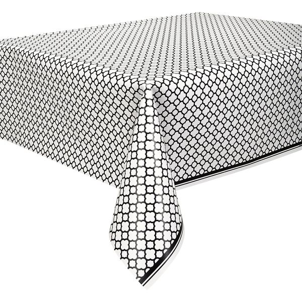 *Black Quatrefoil Pattern Table Cover, 54x108in