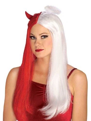 Devil Angel Wig Long Red White Hair Halloween Spirit Mime s