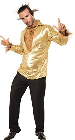 *Gold Disco Wolf Costume with Hairy Chest, Men's - Halloween Monsters