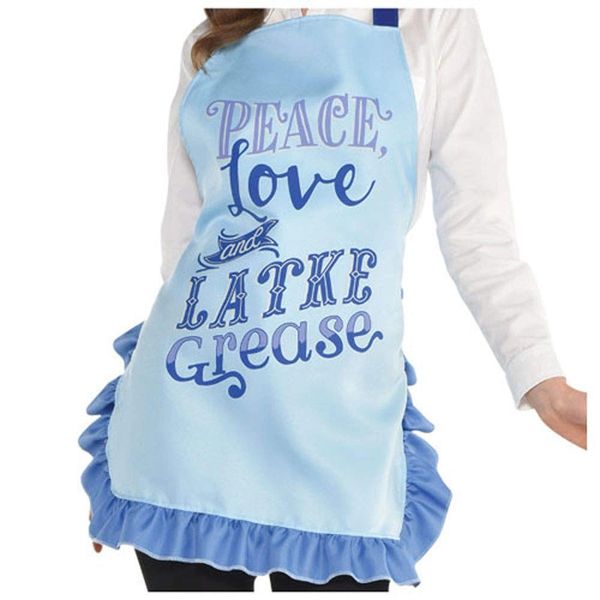 *Blue Hanukkah Apron with Ruffles, Peace, Love and Latke Grease - Chanukah