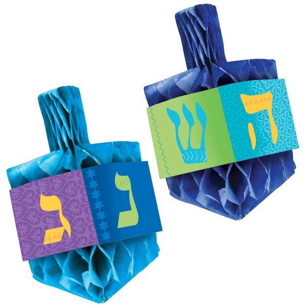 BOGO SALE - Hanukkah Dreidel Honeycomb Dreidel Tissue Table Decoration, 6in - Chanukah