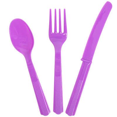 *Lavender Plastic Cutlery, 18ct - 6 Forks, Spoons, Knives - Utensils