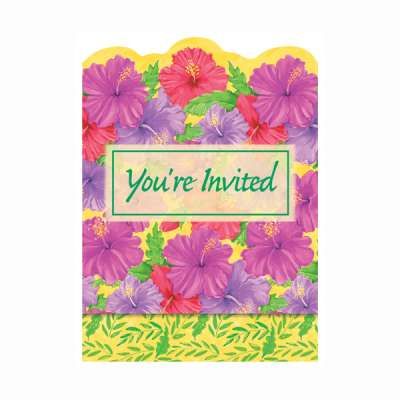 Luau Hibiscus Invitations, 8ct - Floral Oasis - Hawaiian - Tropical - Packaged - Luau Invitations
