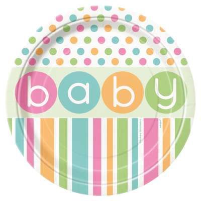 *Pastel Dots Baby Shower Party Cake Plates, 7in - 8ct