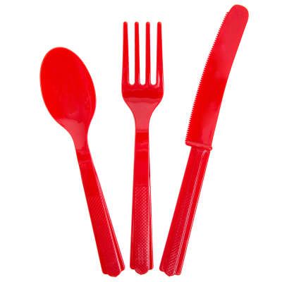BOGO SALE - Red Plastic Cutlery, Assorted, 18ct - 6 Forks, Spoons, Knives - Christmas Holiday - Valentines