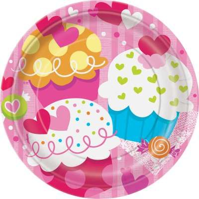 *Heart Cupcakes Party Cake Plate, 7in - 8ct - Love - Cupcake - Valentine