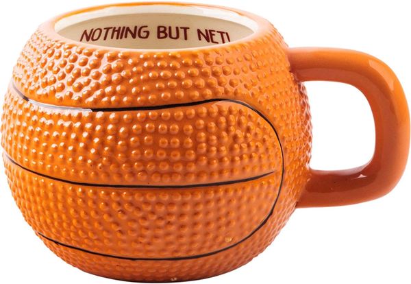 BIG NBA Basketball Mug - Nothing But Net! Sports Fans Ceramic Coffee Mug, 24oz, Orange - Dad Gifts,