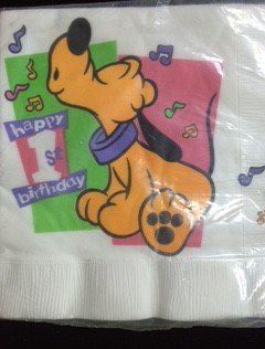 Rare - BOGO SALE - Vintage Disney Babies Pluto 1st Birthday Luncheon Napkins - Licensed