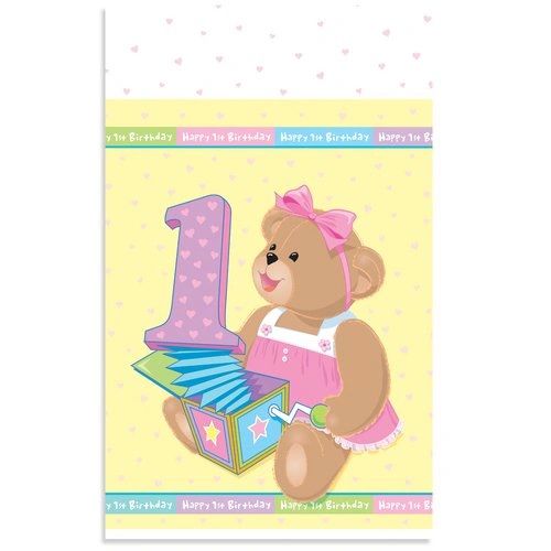 BOGO SALE - Baby Girls First Birthday Teddy Bear Table Covers - 54x96in - 1st Birthday
