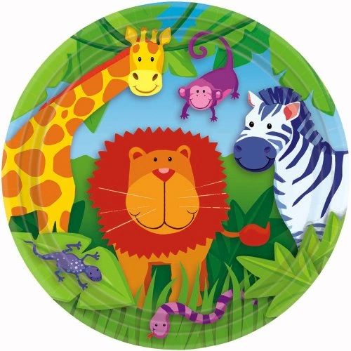 BOGO SALE - Jungle Animals Safari Birthday Party Cake Plates, 7in
