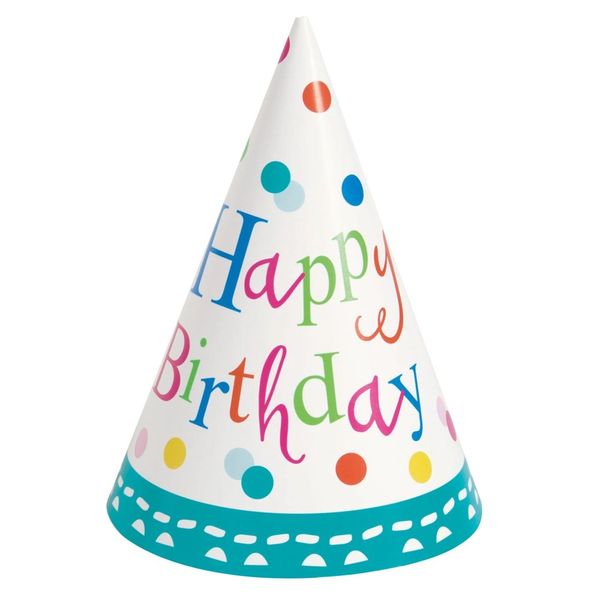 *Confetti Cake Birthday Cone Hats, 8pcs - BIRTHDAY HATS