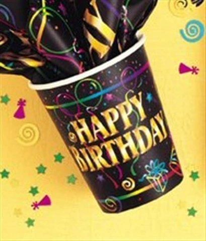 *Birthday Brilliance Black Party Cups, 9oz - 8ct