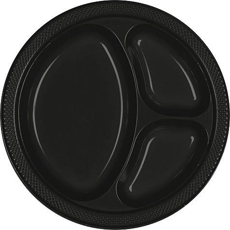 *Black Compartment Divided Dinner Plates 20ct, 10.5in. Heavy Duty Section - After Halloween Sale