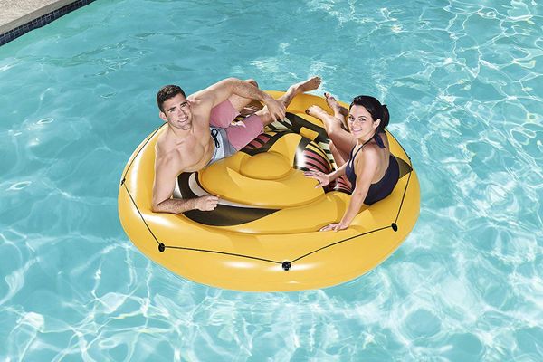 Jumbo Smiley Face Island Inflatable Pool Float, with Grab Rope, 74in - Summer Fun