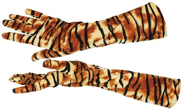Long Tiger Print Gloves, 15in - Animal Print - Halloween Sale