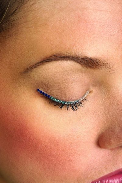 Blue Gemstone Jeweled Eyelashes - Eye Art Decoration - Makeup - Halloween Sale