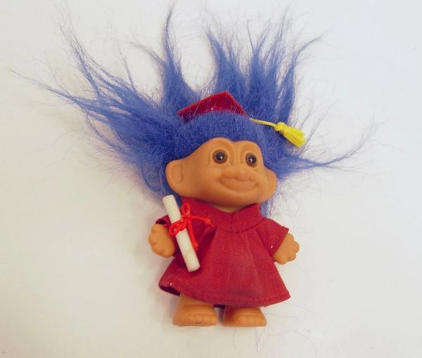 SALE - Rare Good Luck Graduate Troll Doll, Red Hair - 6in - by Russ Berrie