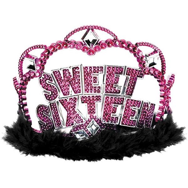 Sweet Sixteen 16 Birthday Tiara, Black Feathers - Party Sale