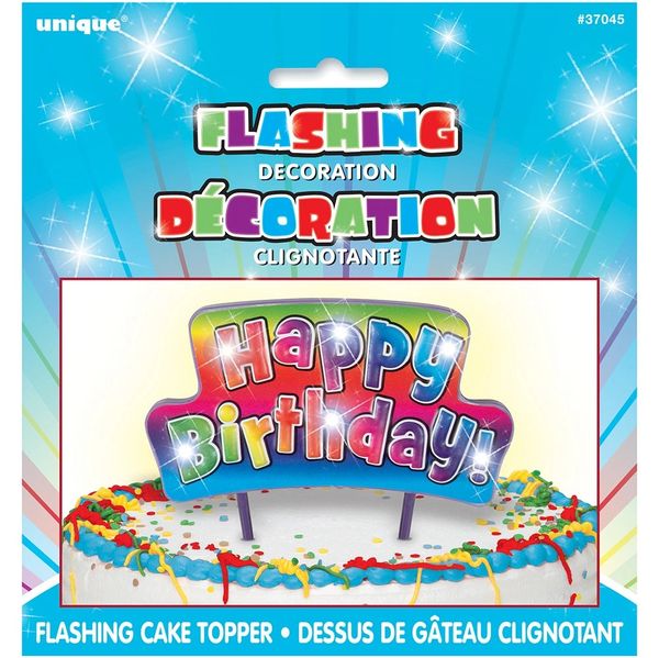 Flashing Happy Birthday Cake Topper Decoration - Light Up