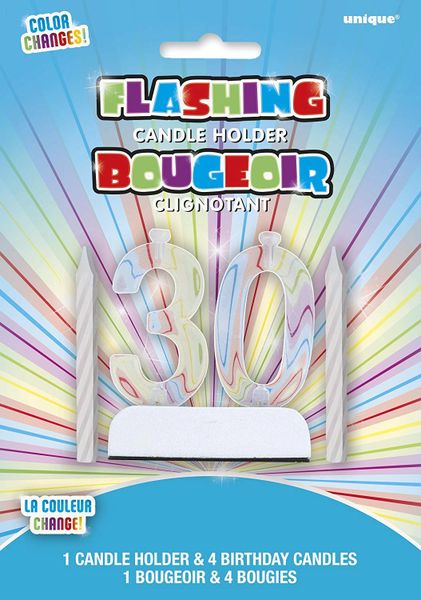 *30th Birthday Flashing Color Number Cake Topper with Candles - Light Up
