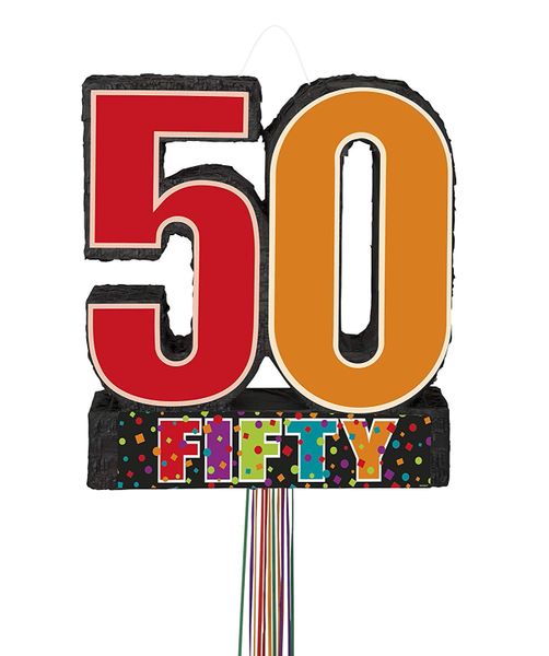Fifty Pinata - 50th Pinata, Pull String - 50th Birthday Party Supplies - Table Decorations