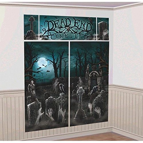 *Dead End Cemetery Scene Setter, Wall Banner Decoration Kit - 5pcs - Halloween