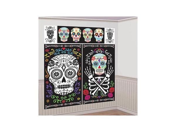 *Day of the Dead Scene Setter, Wall Banner Decoration Kit - 5pcs - Sugar Skulls - after Halloween sale