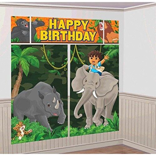 BOGO SALE - Go Diego Go! Happy Birthday Scene Setter, Wall Banner Decoration Kit - 5pcs