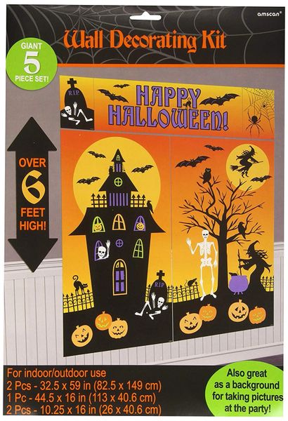 *Happy Halloween Scene Setter, Wall Banner Decoration Kit - 5pcs