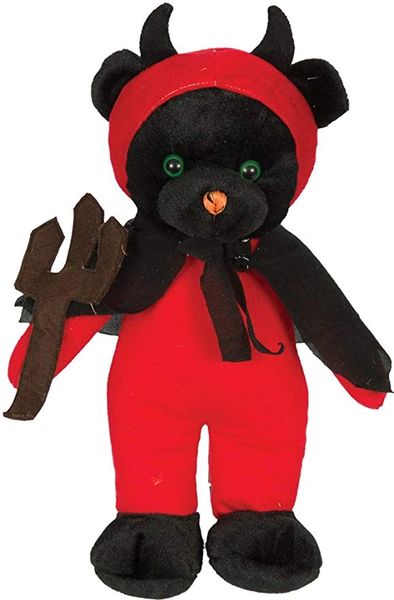 Black Teddy Bear Plush with Pitchfork, 15in - After Halloween Sale - under $20