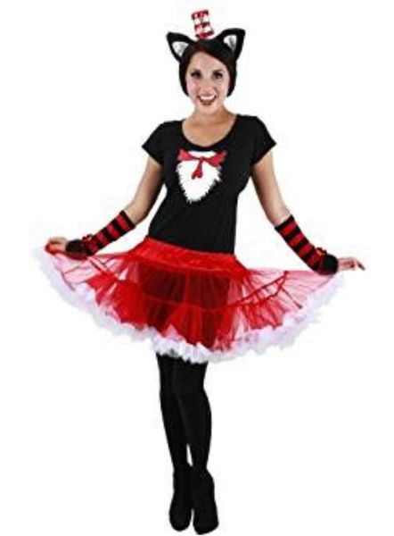 Dr Seuss Deluxe Costumes The Cat in the Hat Tutu Costume Dress, Large/XL - Black & Red - Halloween Spirit
