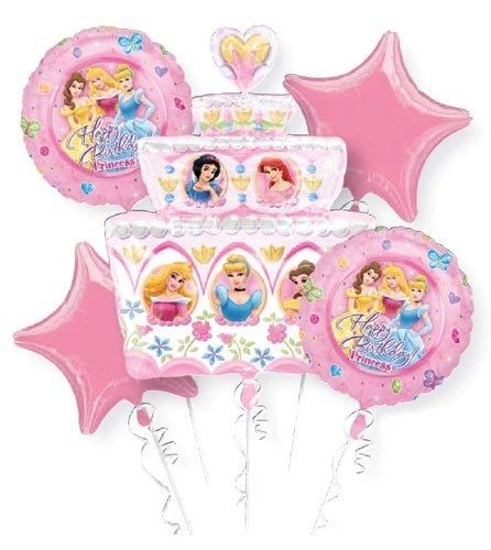 *Rare Disney Princesses Happy Birthday Cake Foil Balloon Bouquet - 5 Balloons