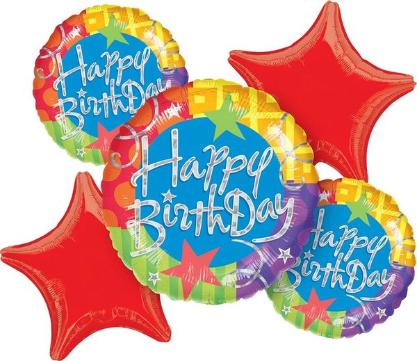 *Happy Birthday Blitz Foil Balloon Bouquet - 5 Balloons