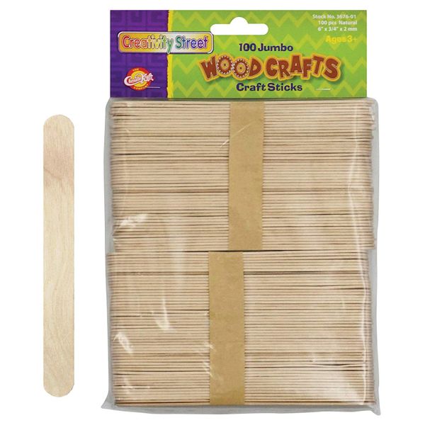 100ct Jumbo Natural Wood Craft Sticks, 6in - Arts