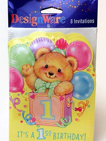 *1st Birthday Teddy Bear Invitations, 8ct - Packaged - You're 1 Have Fun - First Birthday