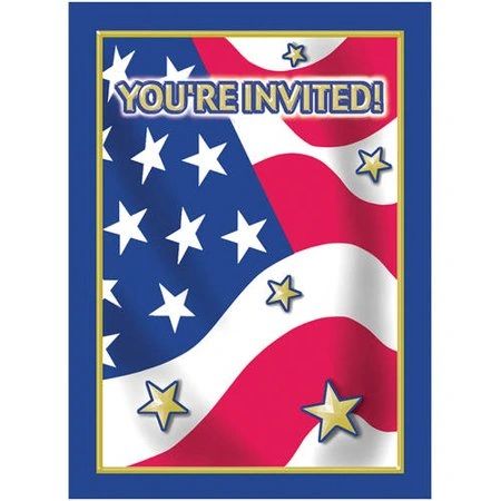 *Patriotic Party Invitations, 8ct - American Flag & Stripes