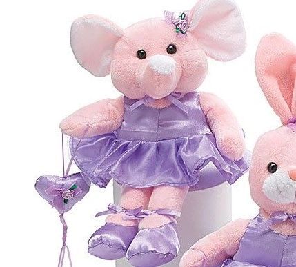 *Pink Ballerina Elephant Plush in Lavender Tutu - 9in