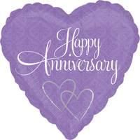 *Happy Anniversary Heart Shape Lavender Foil Balloon, 18in