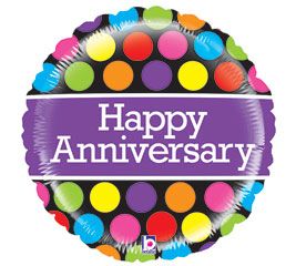 (#11) Happy Anniversary Foil Balloon, Rainbow Dots, 21in