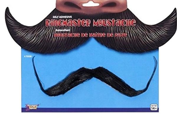 Jumbo Black Moustache (Mustache) - Ringmaster - Halloween Spirit - Purim - under $20