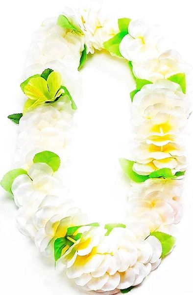 Deluxe White Silk Flower Lei Hawaiian Costume Accessory - Luau Party