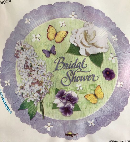 *Bridal Shower Floral Butterfly Lavender Foil Balloon, 18in