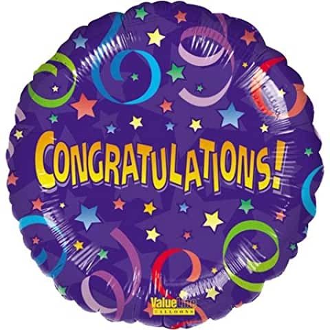 (#3) Congratulations! Streamers & Stars Round Foil Balloon, Purple - 18in