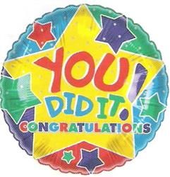 *YOU DID IT! Congratulations Foil Balloon, 18in - Stars