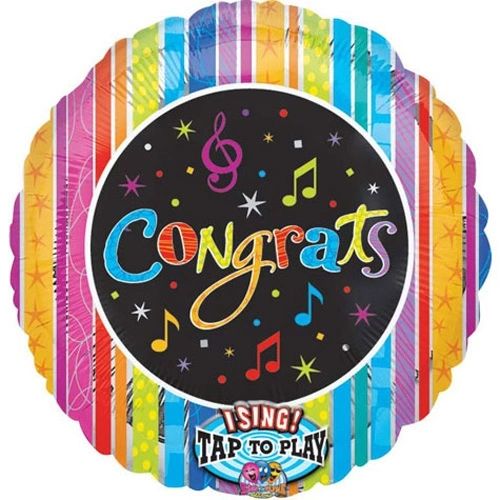 SALE - (#10) Congrats Musical Foil Balloon, Sing A Tune, Colorful, 28in - Instrumental Gifts
