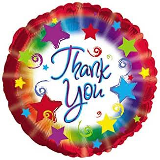 Thank You Balloon - Stars & Swirls Round Foil Balloon, 18in - Red