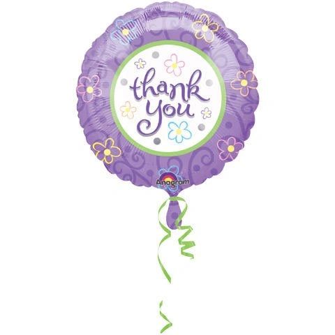 (#4) Thank You, Flowers Shape Round Foil Balloon, 18in - Purple