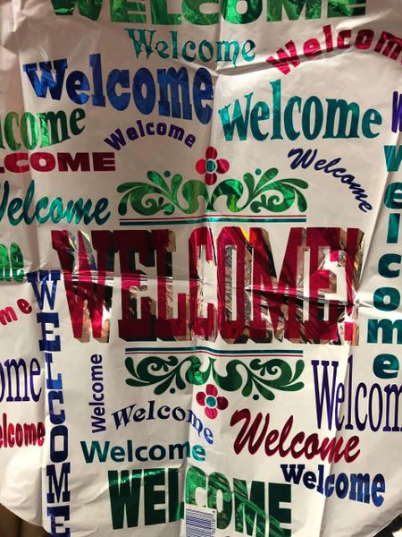 *Welcome Repeated White Foil Balloon, 18in