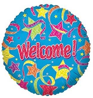 (#15) Welcome! Stars & Streamers Foil Balloon, Blue - 18in