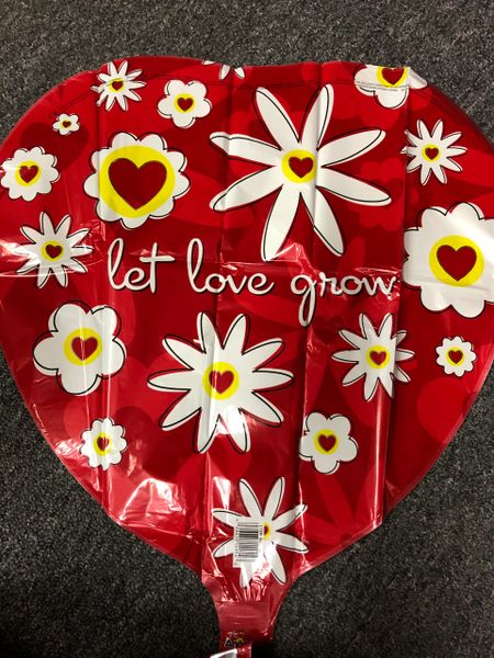 (#2) Let Love Grow Daisy Flowers Red Heart Shape Foil Balloon, 18in - Girlfriend - Just Because - Valentines Day